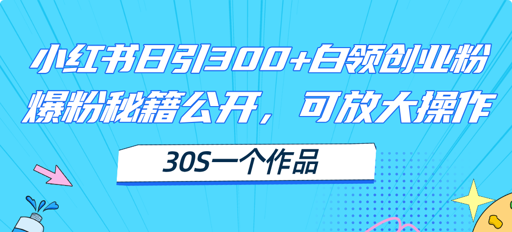 （第10366期）小红书日引300+高质白领创业粉，可放大操作，爆粉秘籍！30s一个作品