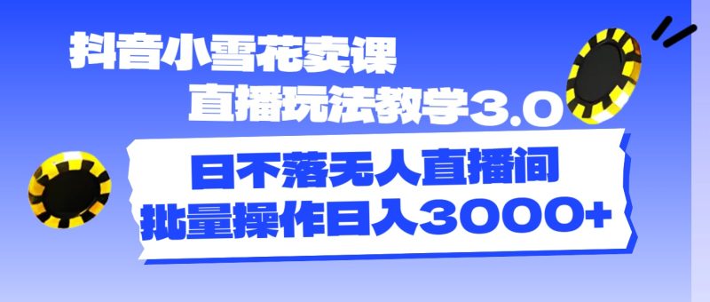 （第10173期）抖音小雪花卖课直播玩法教学3.0，日不落无人直播间，批量操作日入3000+