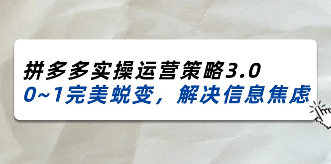 （第10306期）2024_2025拼多多实操运营策略3.0，0~1完美蜕变，解决信息焦虑（38节）