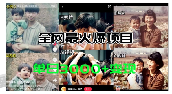 （第10139期）全网爆火的AI让老照片动起来教程，蹭热点日赚3k+，内含免费工具一键可生成