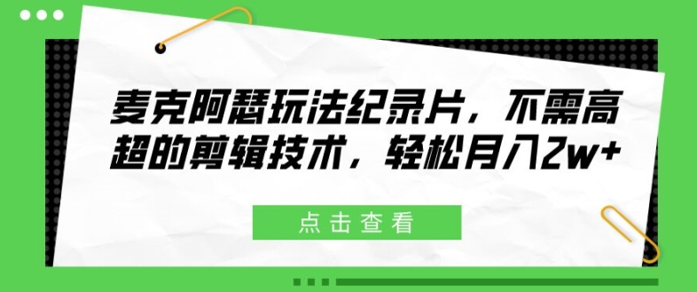 （第10658期）麦克阿瑟玩法纪录片，不需高超的剪辑技术，轻松月入2w+