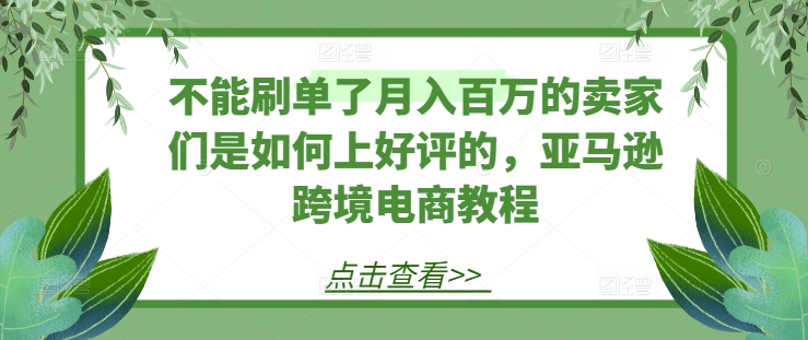 （第9965期）不能刷单了月入百万的卖家们是如何上好评的，亚马逊跨境电商教程