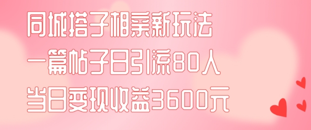 （第10715期）同城搭子相亲新玩法一篇帖子引流80人当日变现3600元(项目教程+实操教程)