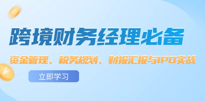 （第11410期）跨境 财务经理必备：资金管理、税务规划、财报汇报与IPO实战