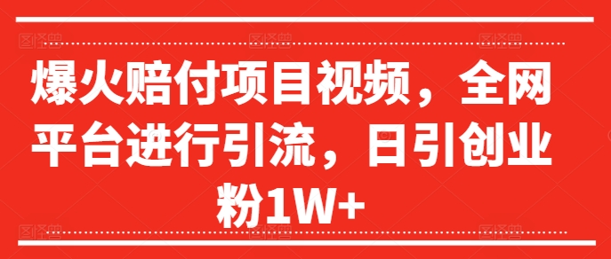 （第10881期）爆火赔付项目视频，全网平台进行引流，日引创业粉1W+