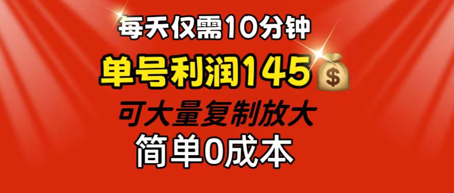 （第10902期）每天仅需10分钟，单号利润145 可复制放大 简单0成本