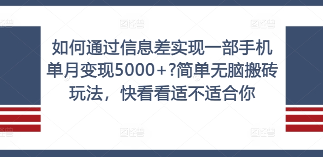 （第11428期）如何通过信息差实现一部手机单月变现5000+?简单无脑搬砖玩法，快看看适不适合你