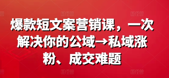 （第11360期）爆款短文案营销课，一次解决你的公域→私域涨粉、成交难题