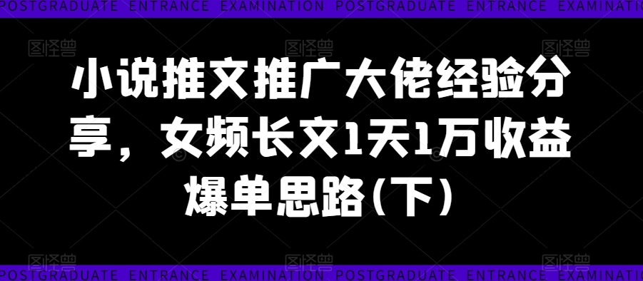 （第11478期）小说推文推广大佬经验分享，女频长文1天1万收益爆单思路(下)