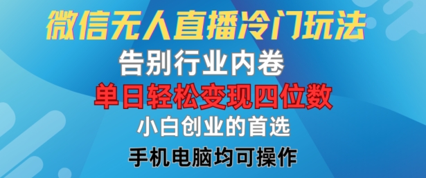 （第11147期）微信无人直播冷门玩法，告别行业内卷，单日轻松变现四位数，小白的创业首选