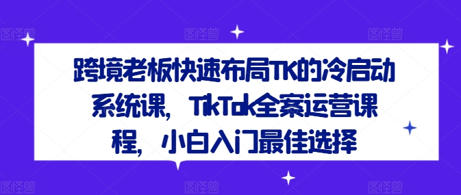 （第11134期）跨境老板快速布局TK的冷启动系统课，TikTok全案运营课程，小白入门最佳选择