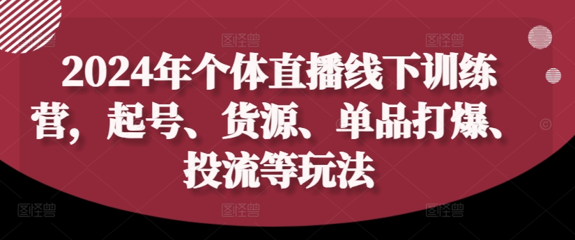 （第11381期）2024年个体直播训练营，起号、货源、单品打爆、投流等玩法