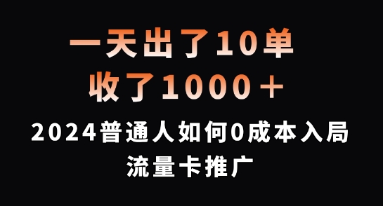 （第11430期）一天出了10单，收了1000+，2024普通人如何0成本入局流量卡推广