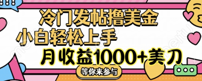 （第10856期）冷门发帖撸美金项目，月收益1000+美金，简单无脑，干就完了