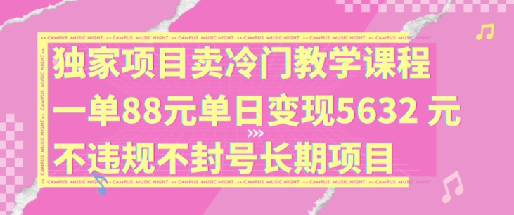 （第10740期）独家项目卖冷门教学课程一单88元单日变现5632元违规不封号长期项目