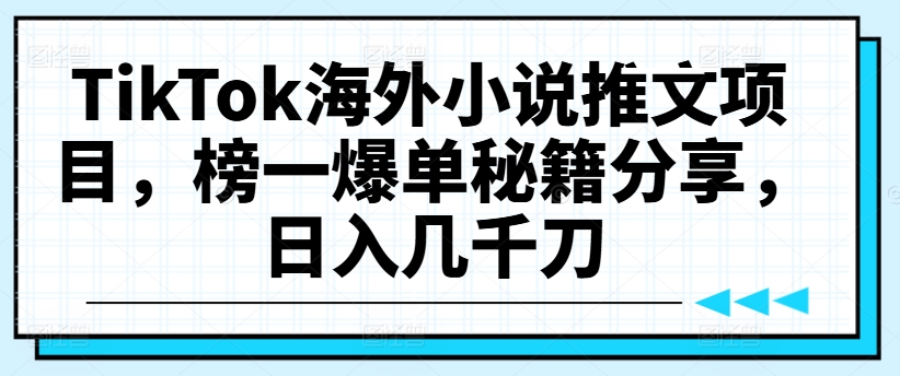 （第11309期）TikTok海外小说推文项目，榜一爆单秘籍分享，日入几千刀