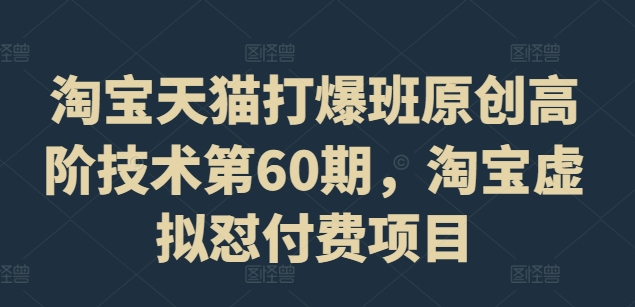 （第10798期）淘宝天猫打爆班原创高阶技术第60期，淘宝虚拟怼付费项目