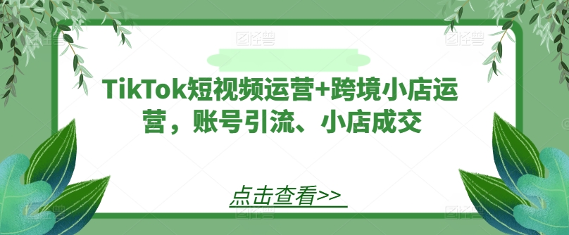 （第11130期）TikTok短视频运营+跨境小店运营，账号引流、小店成交