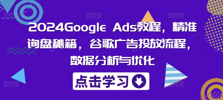 （第11001期）2024Google Ads教程，精准询盘秘籍，谷歌广告投放流程，数据分析与优化