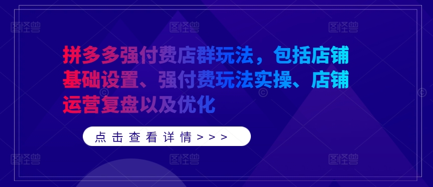 （第12132期）拼多多强付费店群玩法，包括店铺基础设置、强付费玩法实操、店铺运营复盘以及优化