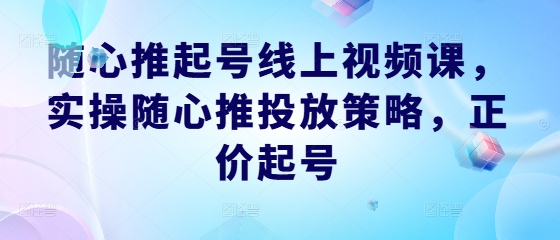 （第12151期）随心推起号线上视频课，实操随心推投放策略，正价起号