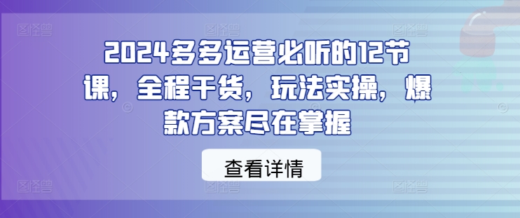 （第12117期）2024多多运营必听的12节课，全程干货，玩法实操，爆款方案尽在掌握