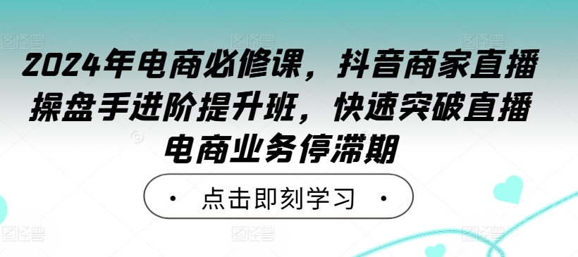 （第12181期）2024年电商必修课，抖音商家直播操盘手进阶提升班，快速突破直播电商业务停滞期