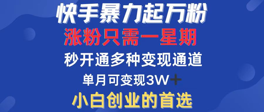 （第11929期）快手暴力起万粉，涨粉只需一星期，多种变现模式，直接秒开万合，小白创…