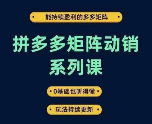 （第12126期）拼多多矩阵动销系列课，能持续盈利的多多矩阵，0基础也听得懂，玩法持续更新