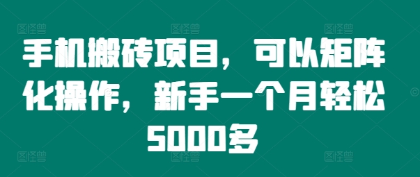 （第11637期）​​手机搬砖项目，可以矩阵化操作，新手一个月轻松5000多