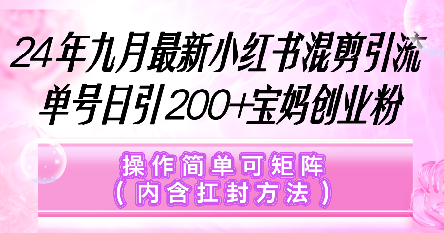 （第11761期）小红书混剪引流，单号日引200+宝妈创业粉，操作简单可矩阵（内含扛封…