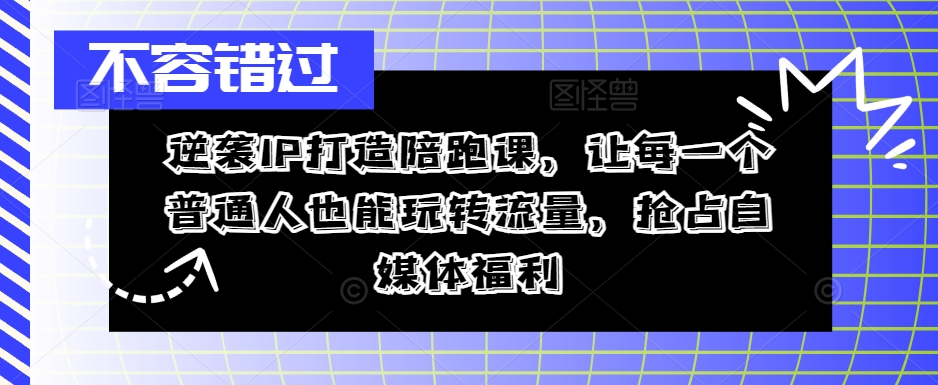 （第11687期）逆袭IP打造陪跑课，让每一个普通人也能玩转流量，抢占自媒体福利