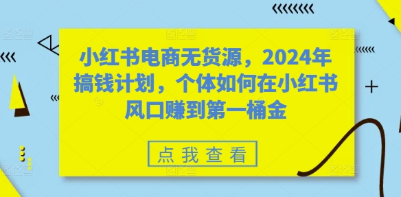 （第12254期）小红书电商无货源，2024年搞钱计划，个体如何在小红书风口赚到第一桶金