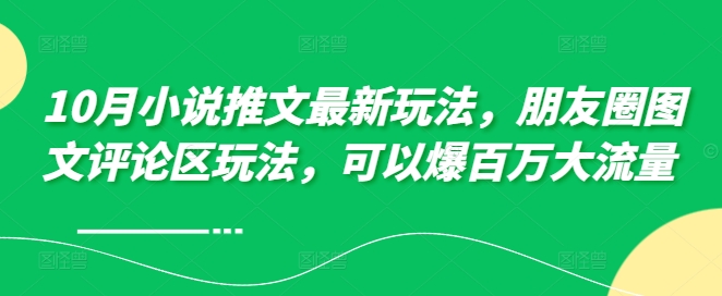 （第12700期）10月小说推文最新玩法，朋友圈图文评论区玩法，可以爆百万大流量