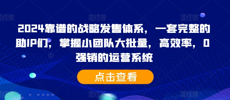 （第12530期）2024靠谱的战略发售体系，一套完整的助IP们，掌握小团队大批量，高效率，0 强销的运营系统