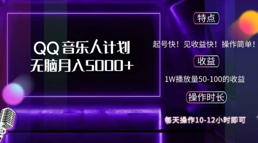 （第12287期）2024QQ音乐人计划，纯无脑操作，轻松月入5000+，可批量放大操作