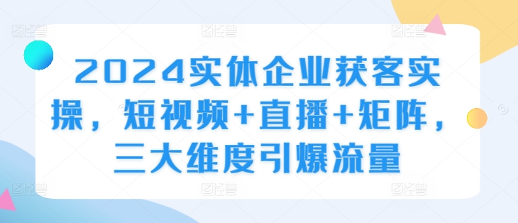 （第12468期）2024实体企业获客实操，短视频+直播+矩阵，三大维度引爆流量