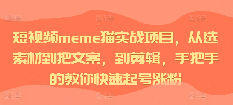 （第12713期）短视频meme猫实战项目，从选素材到把文案，到剪辑，手把手的教你快速起号涨粉