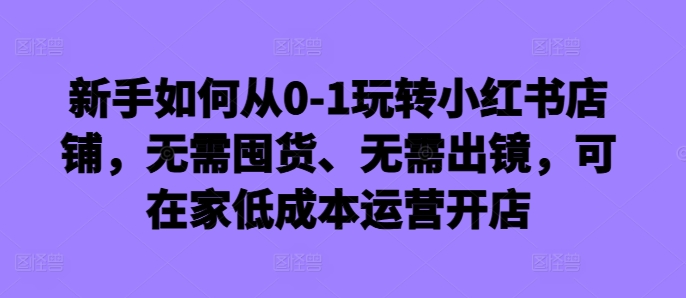 （第12532期）新手如何从0-1玩转小红书店铺，无需囤货、无需出镜，可在家低成本运营开店