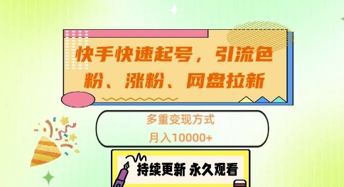 （第12774期）快手快速起号，引流s粉、涨粉、网盘拉新多重变现方式，月入1w