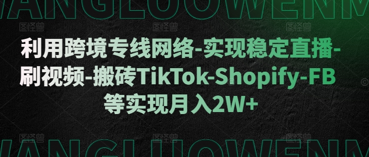 （第12887期）利用跨境专线网络-实现稳定直播-刷视频-搬砖TikTok-Shopify-FB等实现月入2W+