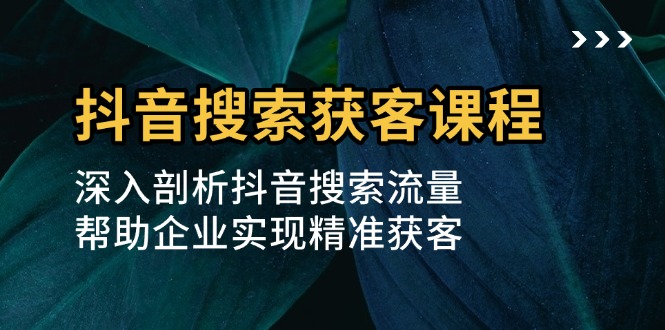 （第13535期）抖音搜索获客课程：深入剖析抖音搜索流量，帮助企业实现精准获客