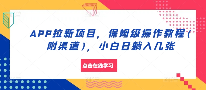 （第13076期）APP拉新项目，保姆级操作教程(附渠道)，小白日躺入几张