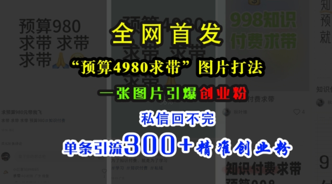 （第12954期）小红书“预算4980带我飞”图片打法，一张图片引爆创业粉，私信回不完，单条引流300+精准创业粉