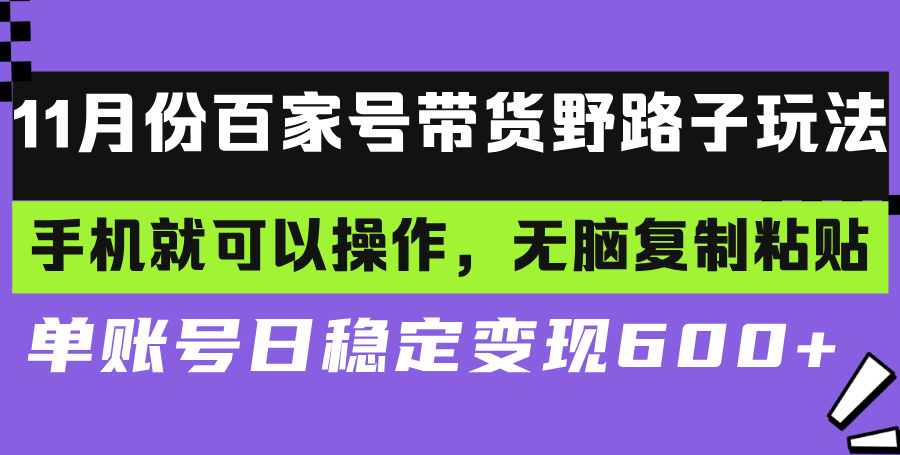 （第13127期）百家号带货野路子玩法 手机就可以操作，无脑复制粘贴 单账号日稳定变现…