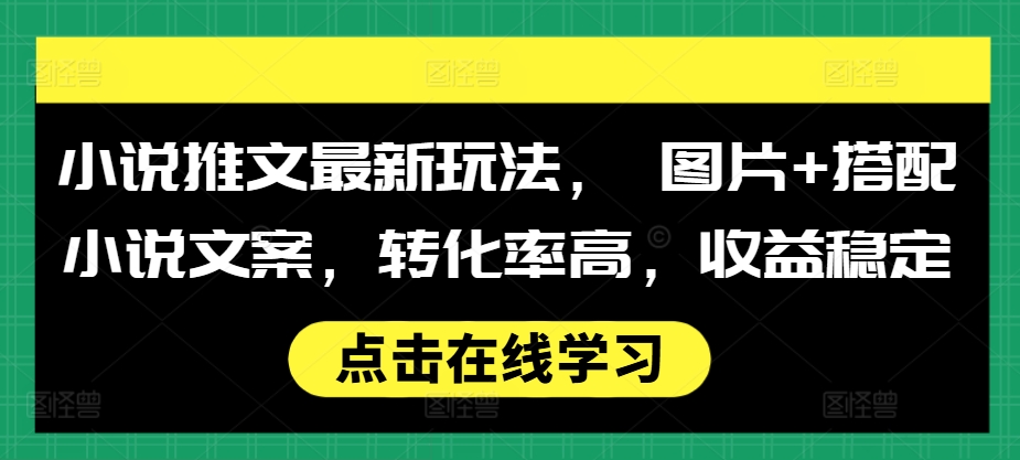 （第13315期）小说推文最新玩法， 图片+搭配小说文案，转化率高，收益稳定