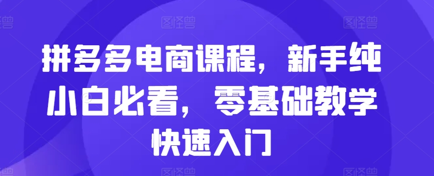 （第13139期）拼多多电商课程，新手纯小白必看，零基础教学快速入门