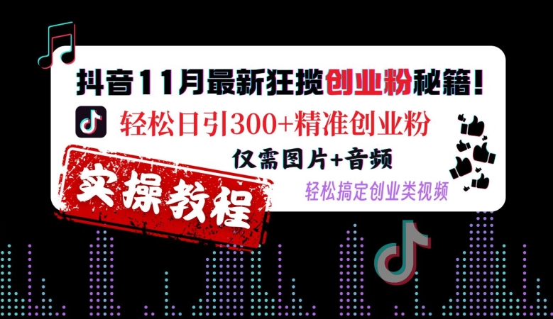 （第13189期）抖音11月最新狂揽创业粉秘籍，轻松日引300+精准创业粉，仅需图片+音频，轻松搞定创业类视频