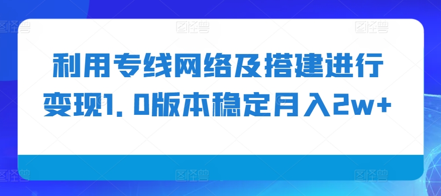 （第13059期）利用专线网络及搭建进行变现1.0版本稳定月入2w+