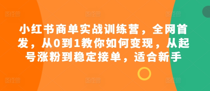 （第13040期）小红书商单实战训练营，全网首发，从0到1教你如何变现，从起号涨粉到稳定接单，适合新手